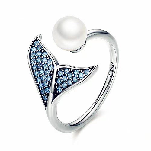 Fashion Fish Tail Copper Inlay Artificial Pearls Zircon Rings