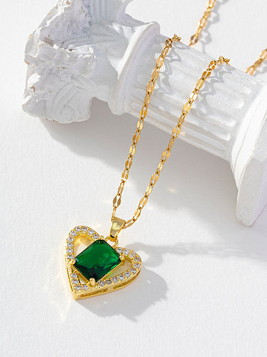 Modern Style Heart Shape Copper Inlay Zircon Pendant Necklace