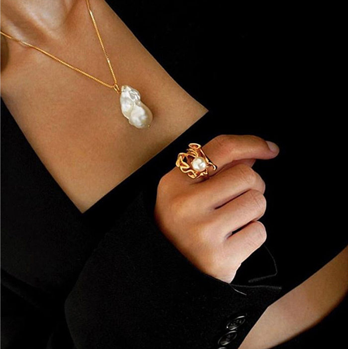 1 Piece Fashion Flower Brass Inlay Pearl Rings