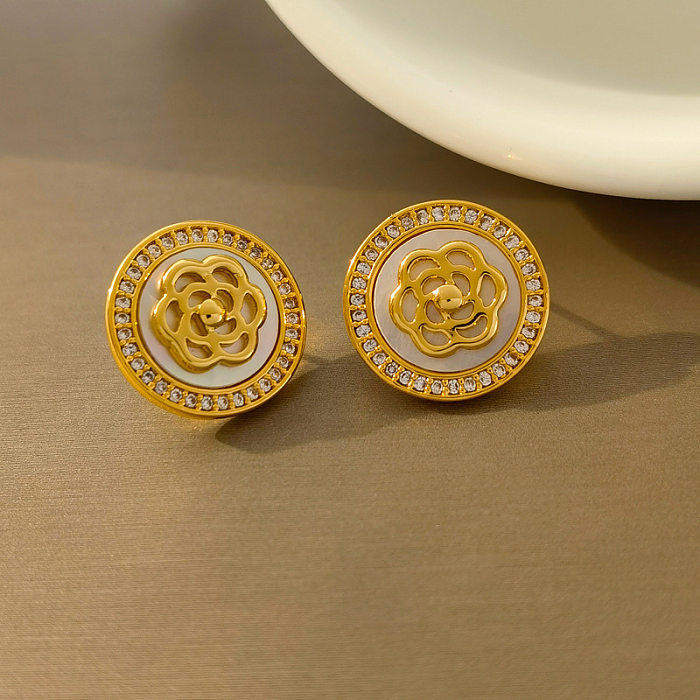1 Pair Simple Style Flower Copper Plating Inlay Zircon Ear Studs