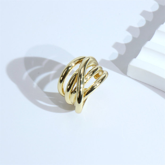 1 Piece Simple Style C Shape Lines Copper Plating Open Ring