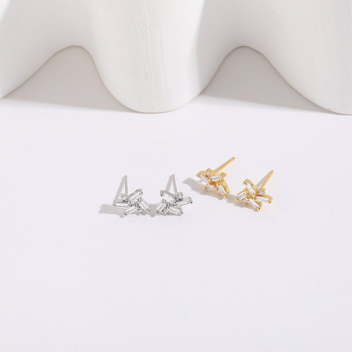 1 Pair Simple Style Rectangle Copper Plating Inlay Zircon Ear Studs