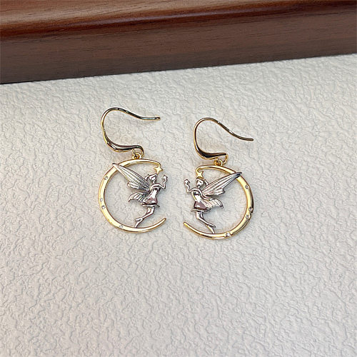 Elegant Streetwear Angel Moon Copper Plating Earrings Necklace