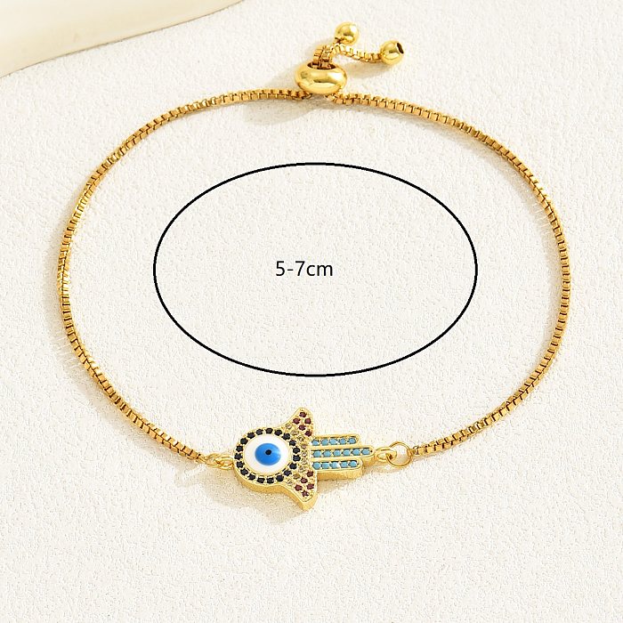 Vacation Sweet Simple Style Devil'S Eye Palm Copper Plating Inlay Zircon 18K Gold Plated Bracelets