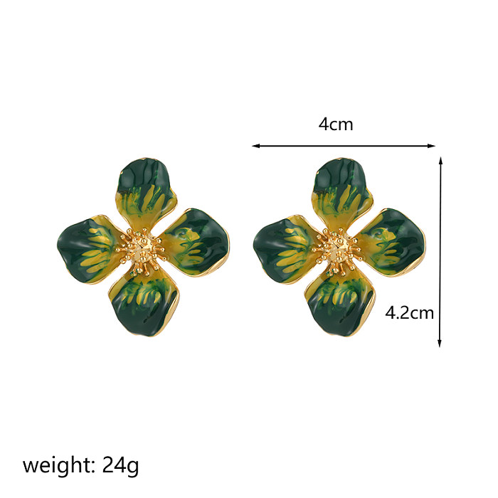 1 par de brincos de orelha tridimensionais de flor de negócios banhados a ouro 18K de cobre