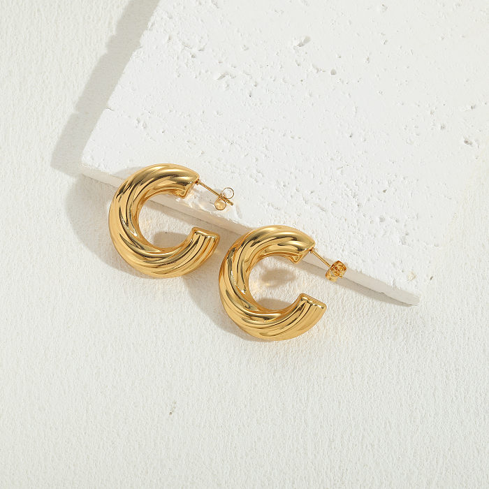 1 Pair Simple Style Classic Style C Shape Solid Color Twist Plating Copper 14K Gold Plated Earrings