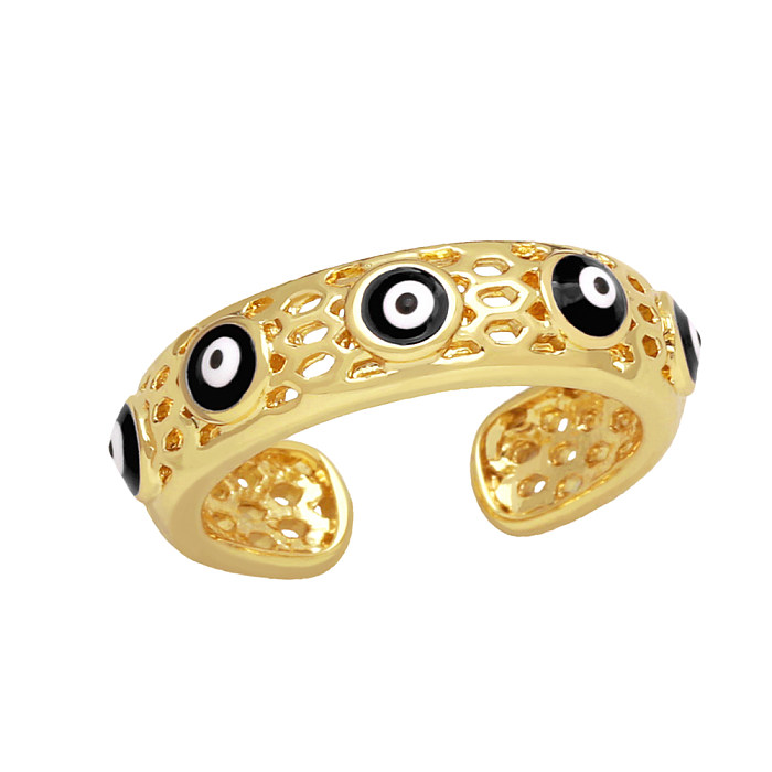 Moderner Hip-Hop-Teufelsauge-Kupfer-Ring mit 18-Karat-Vergoldung, offener Ring in großen Mengen