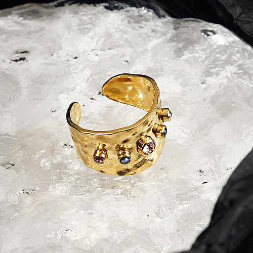Weibliche Mode Titan Stahl Farbe Zirkon Schmuck 18k offener Ring