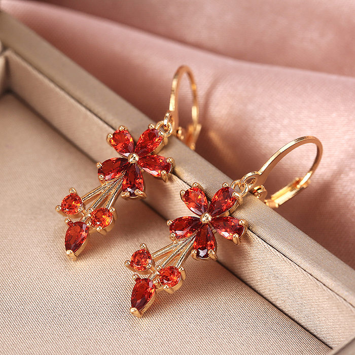 1 Paar süße Blumen-Kupfer-Inlay-Ohrringe mit künstlichen Edelsteinen
