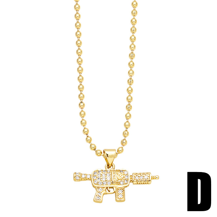 1 peça hip-hop punk pistola cobre chapeamento inlay zircão 18k colar pingente banhado a ouro