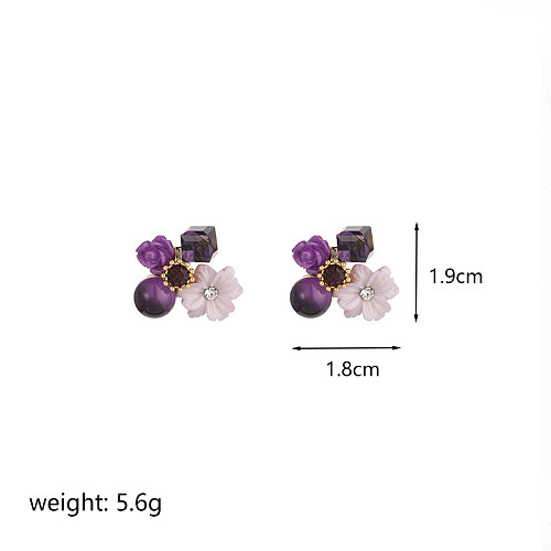 1 Pair Princess Glam Commute Irregular Flower Plating Inlay Copper Resin Zircon 18K Gold Plated Ear Studs