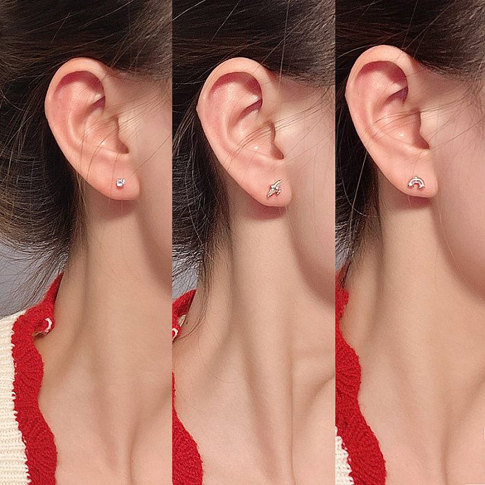 Fashion Geometric Copper Ear Studs Plating Zircon Copper Earrings