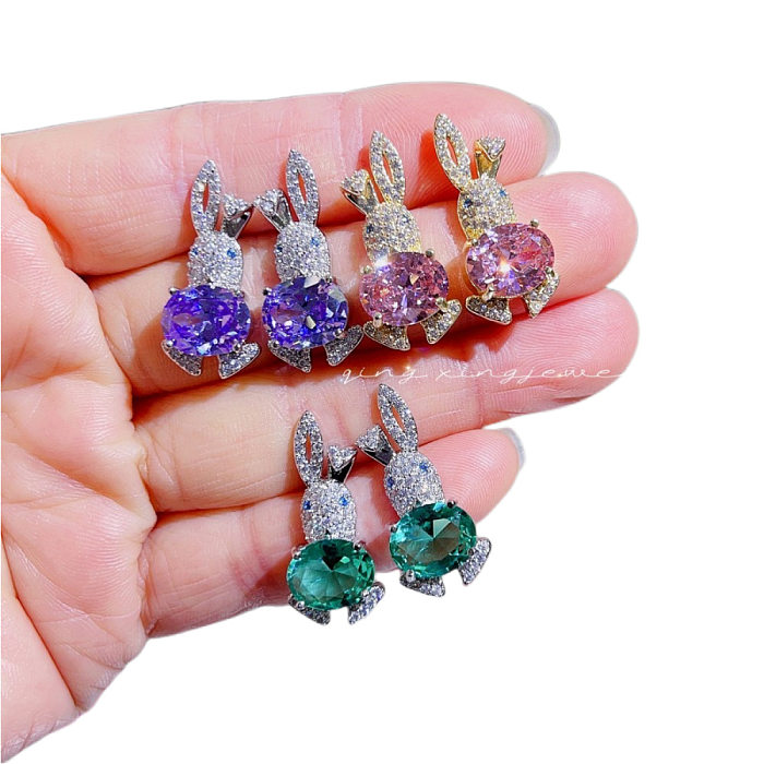 1 Pair Casual Cute Rabbit Plating Inlay Copper Zircon Ear Studs