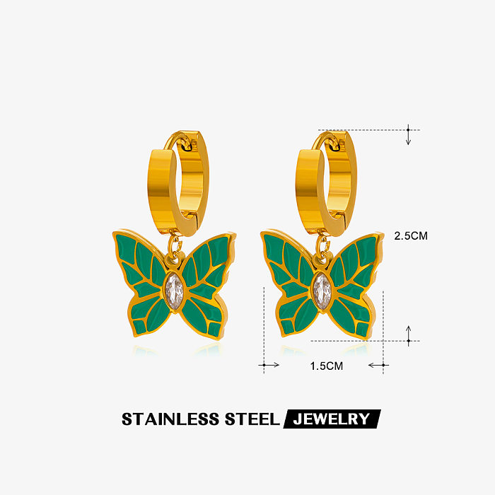 Casual Simple Style Butterfly Stainless Steel Titanium Steel Enamel Plating Inlay Zircon Bracelets Earrings