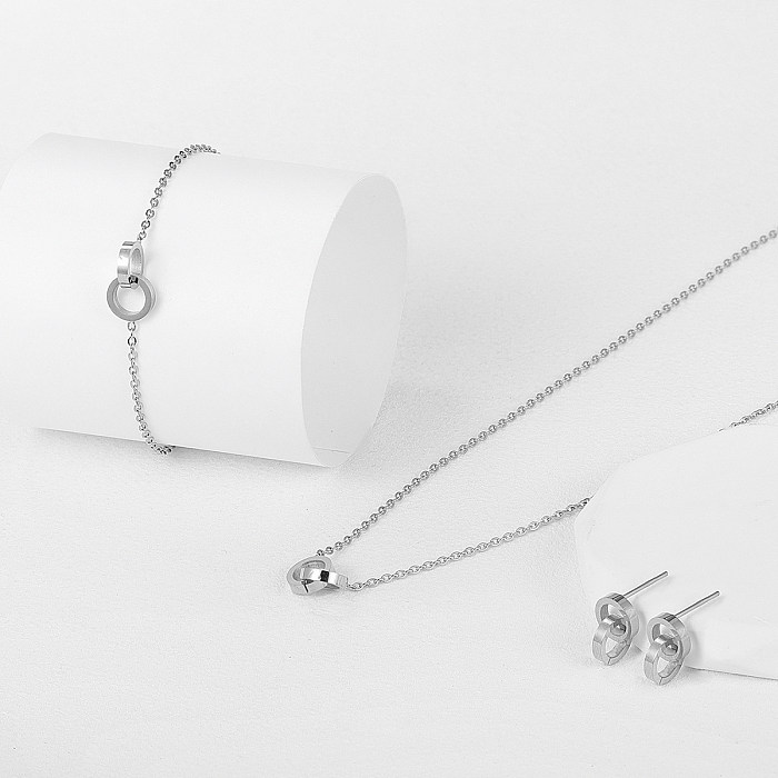 Style moderne Style simple Commute Double anneau en acier inoxydable chaîne de placage de perles plaqué or blanc 18 carats unisexe bracelets boucles d'oreilles collier
