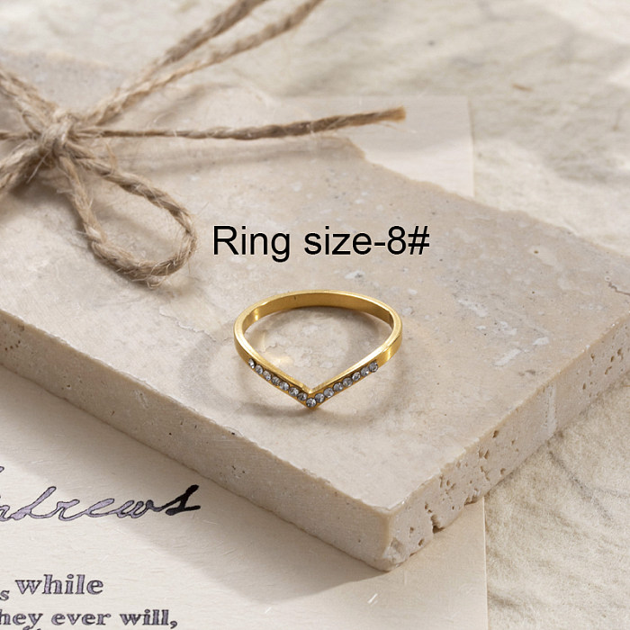 Casual Streetwear V Shape Infinity Heart Shape Stainless Steel 18K Gold Plated Rhinestones Rings In Bulk