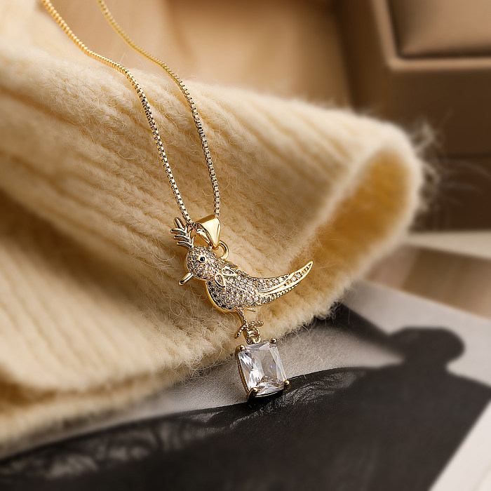 Simple Style Commute Bird Copper Plating Inlay Zircon 18K Gold Plated Pendant Necklace