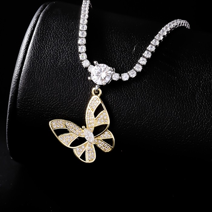 Elegant Simple Style Four Leaf Clover Heart Shape Butterfly Copper Zircon Necklace Pendant In Bulk