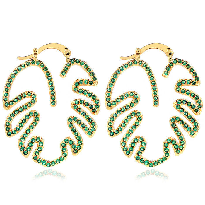 1 Paar elegante Streetwear-Blatt-Kupfer-Ohrringe