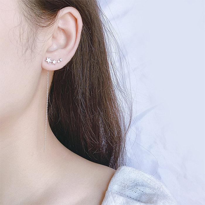 Línea de oreja elegante con revestimiento de cobre y circonita, 1 par