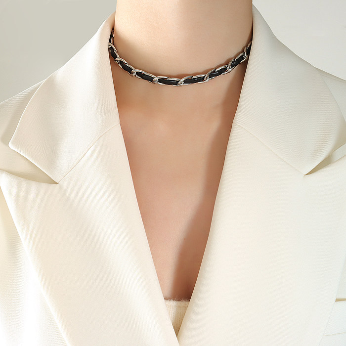 Cool Style Color Block Lederarmband mit Titanstahlbeschichtung und 18 Karat vergoldeter Halskette