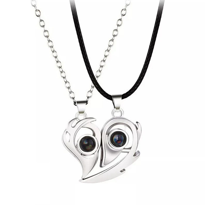 Novelty Artistic Moon Eye Wings Stainless Steel Leather Rope Copper Zircon Pendant Necklace In Bulk