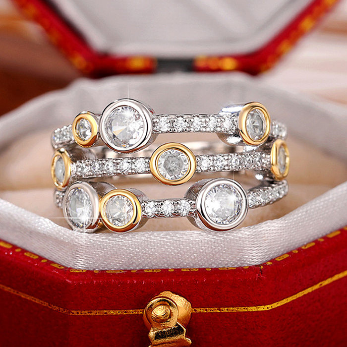 Anéis elegantes de zircão com incrustações geométricas retrô de cobre