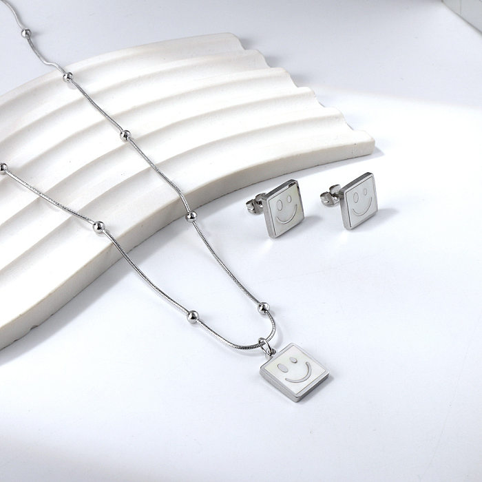 IG Style Leaf Square Lock Stainless Steel Plating Inlay Shell Earrings Necklace