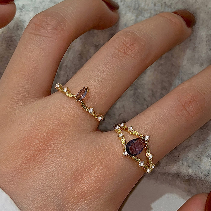 Classic Style Round Copper Plating Inlay Zircon Gold Plated Open Rings