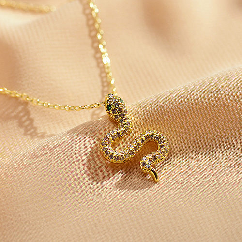 Collar con colgante de diamantes de imitación artificiales, chapado en oro, cobre, serpiente informal, 1 pieza