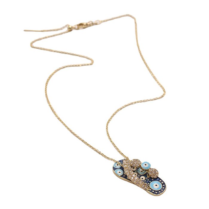 IG Style Simple Style Slippers Eye Copper Inlay Zircon 18K Gold Plated Pendant Necklace