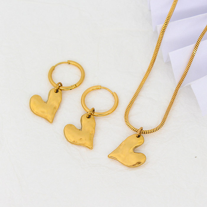 Basic Classic Style Heart Shape Titanium Steel Plating Earrings Necklace