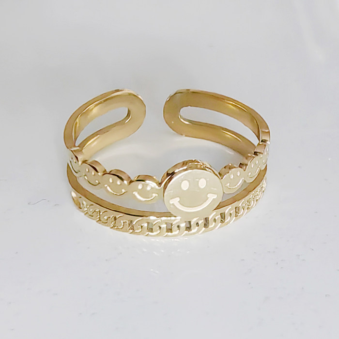 Atacado bonito estilo simples rosto sorridente aço inoxidável titânio chapeamento de ouro 18K anéis abertos