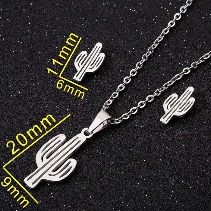 Fashion Cactus Stainless Steel Jewelry Set 2 Pieces