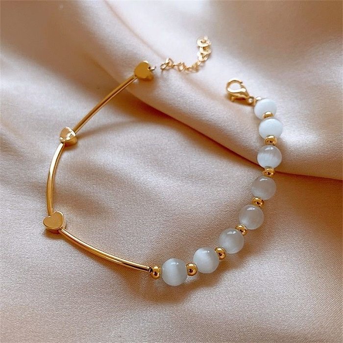 Bracelets en cuivre en forme de cœur de style simple, placage de bracelets en cuivre