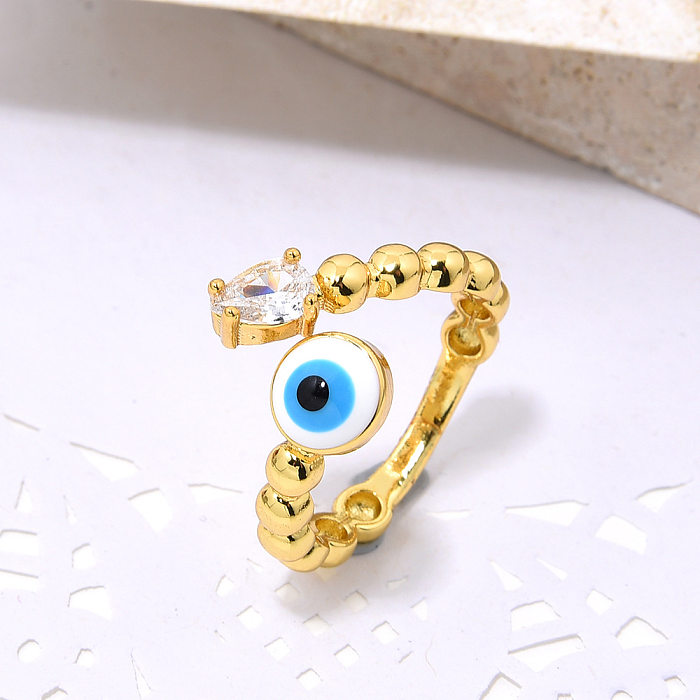 Simple Style Devil'S Eye Copper Inlay Zircon Rings