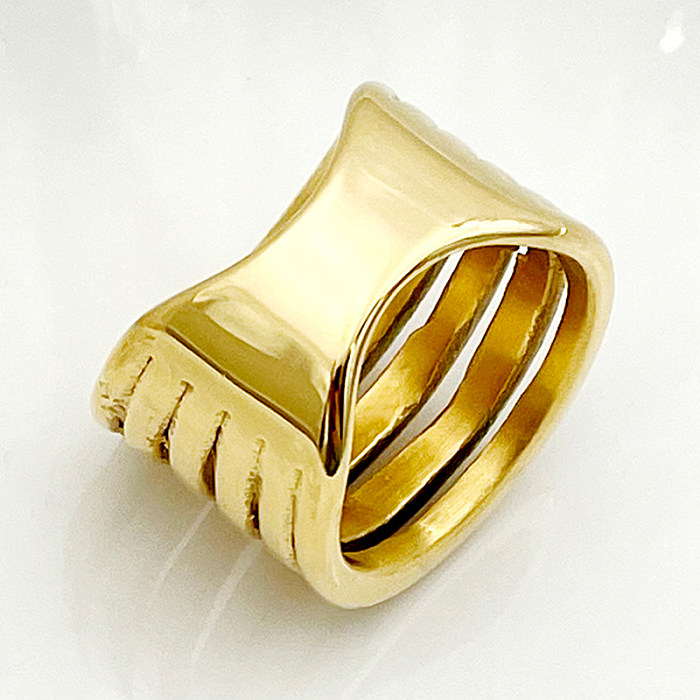 Atacado linhas de estilo simples retrô de aço inoxidável com revestimento em camadas anéis banhados a ouro