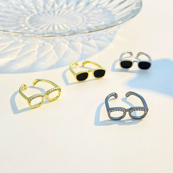 Novelty Glasses Copper Plating Inlay Artificial Diamond Open Rings