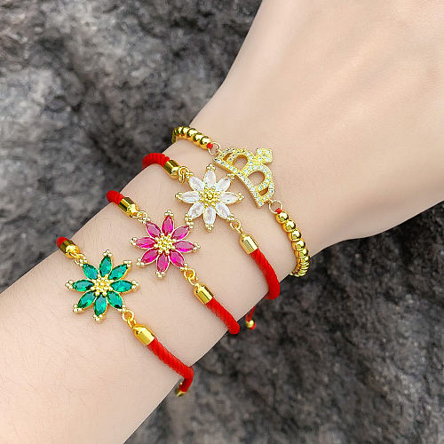 Simple Style Crown Flower Rope Copper Gold Plated Zircon Bracelets 1 Piece