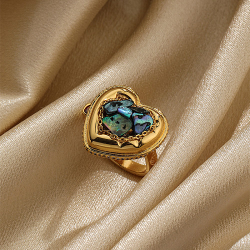 Simple Style Heart Shape Copper Plating Inlay Shell 18K Gold Plated Open Rings