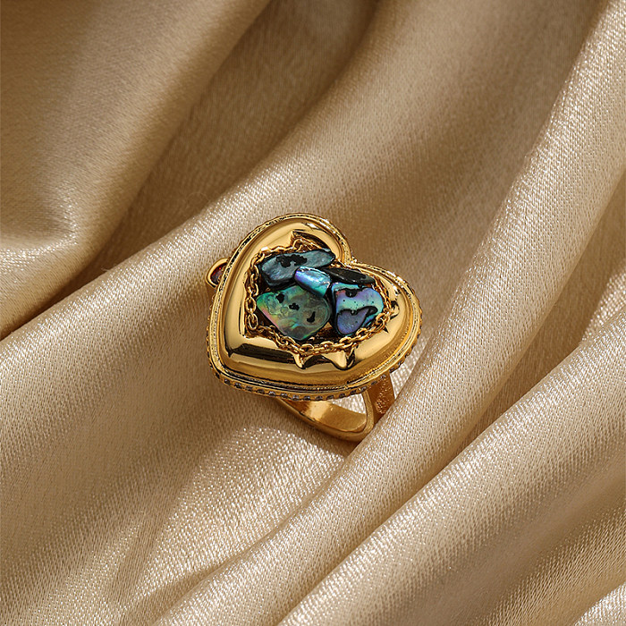 O ouro simples de Shell 18K do embutimento do chapeamento de cobre da forma do coração do estilo chapeou anéis abertos