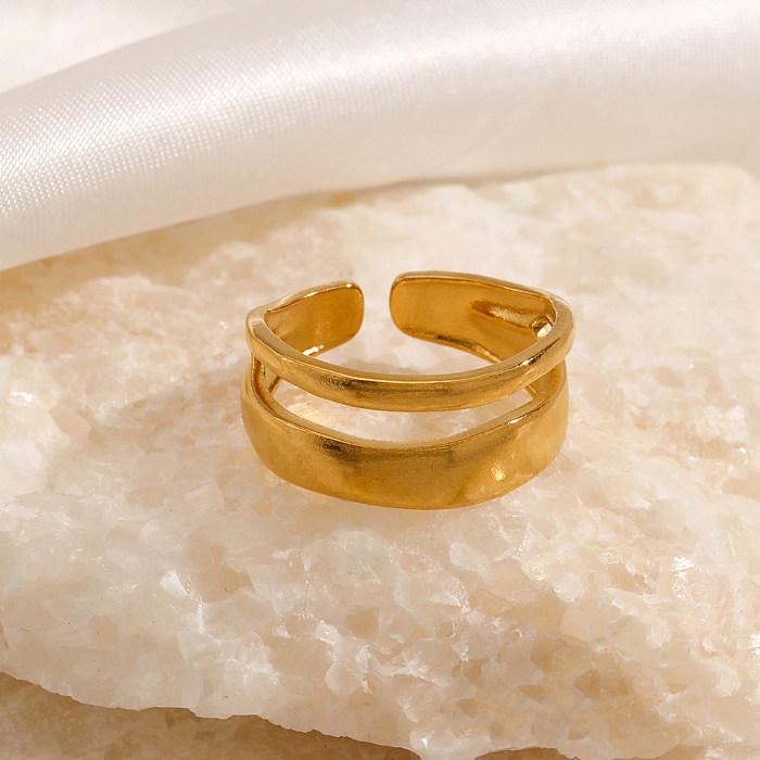 Hip-Hop Lines Stainless Steel Plating 18K Gold Plated Open Rings