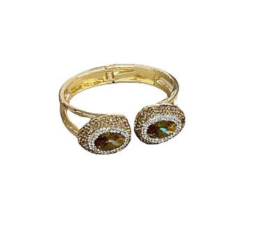 Retro Oval Copper Plating Inlay Gem Bangle