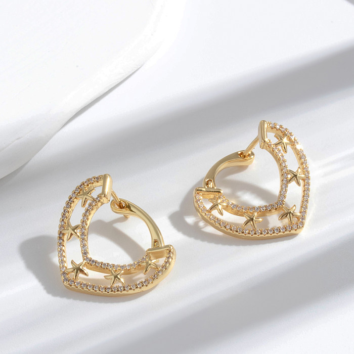 1 Pair Vintage Style Simple Style Sector Star Heart Shape Inlay Copper Zircon Earrings