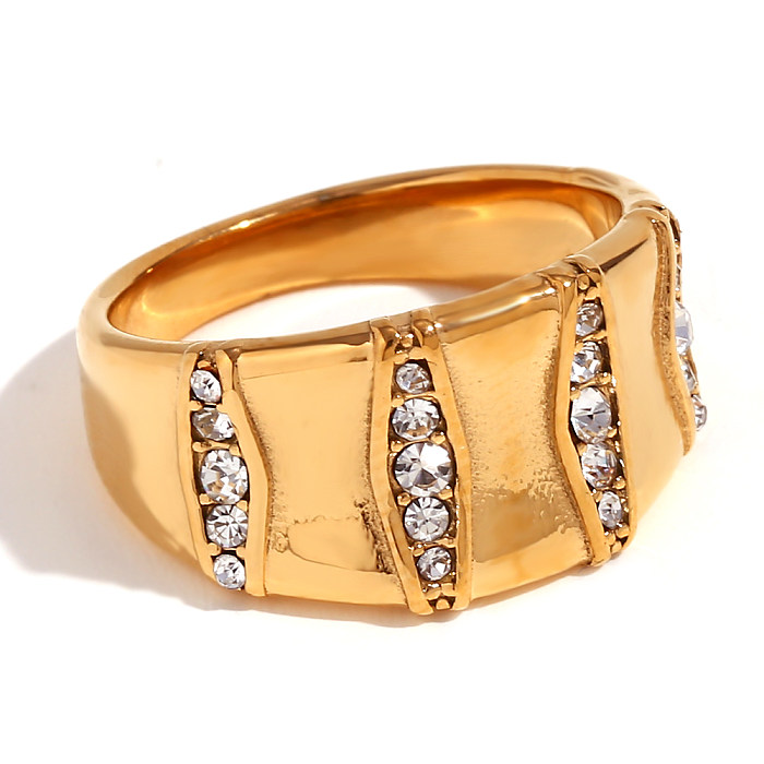 Basic Simple Style Classic Style Geometric Stainless Steel Plating Inlay Rhinestones 18K Gold Plated Rings