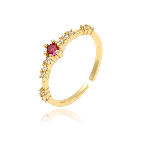 Simple Style Round Copper Inlay Zircon Rings