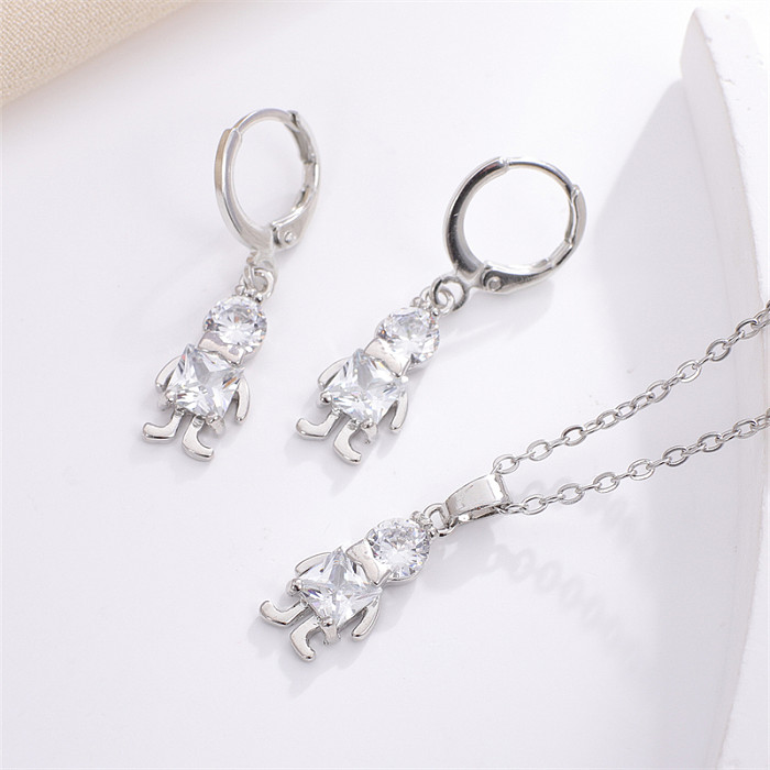 Lässige süße glänzende menschliche geometrische Kupfer-Inlay-Zirkon-Ohrring-Halskette
