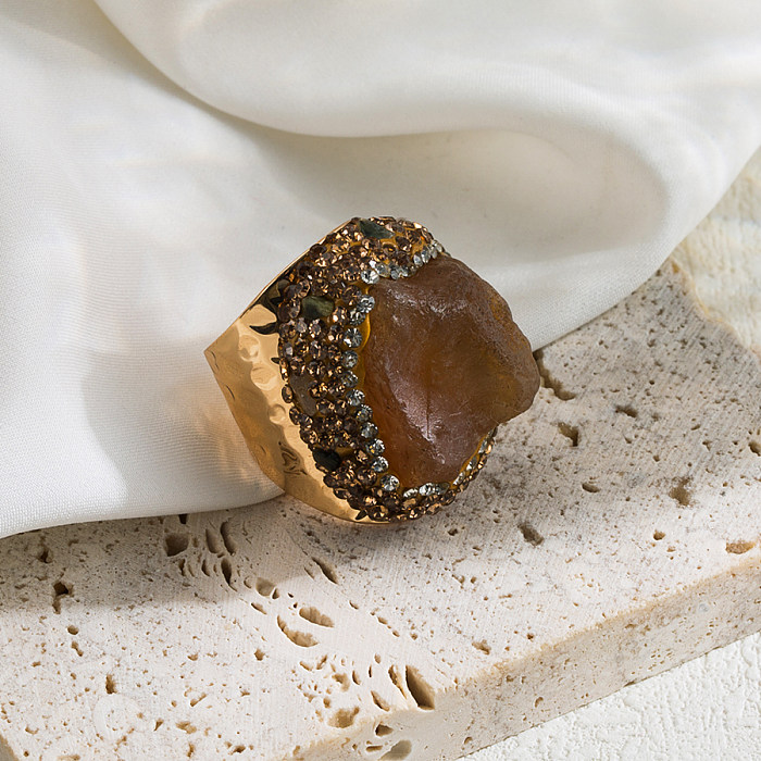 Anillos abiertos chapados en oro con circonita perla Natural con incrustaciones de cobre geométrico artístico Retro