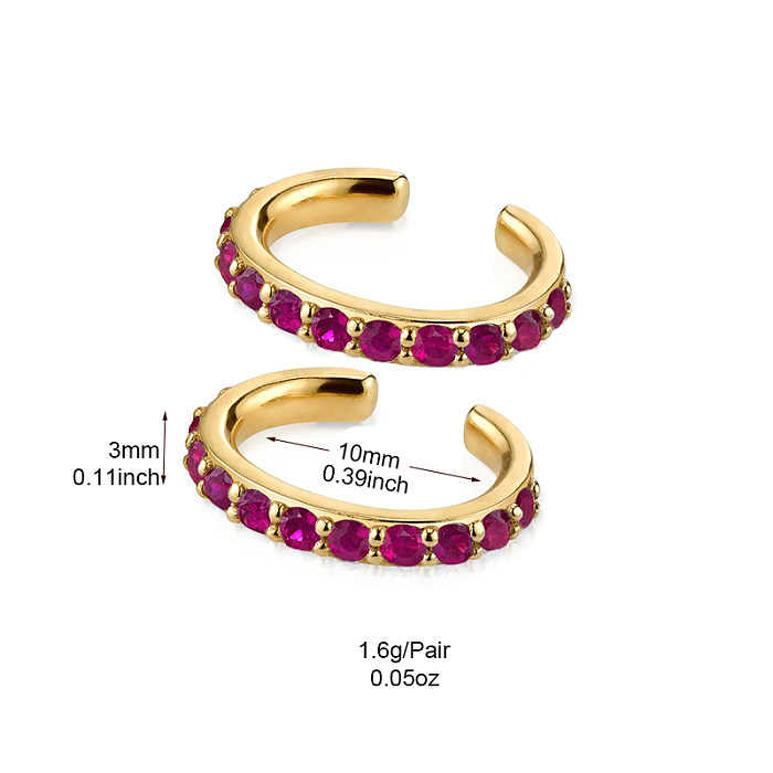 1 Pair INS Style Simple Style Shiny C Shape Copper Plating Inlay Zircon Gold Plated Ear Clips