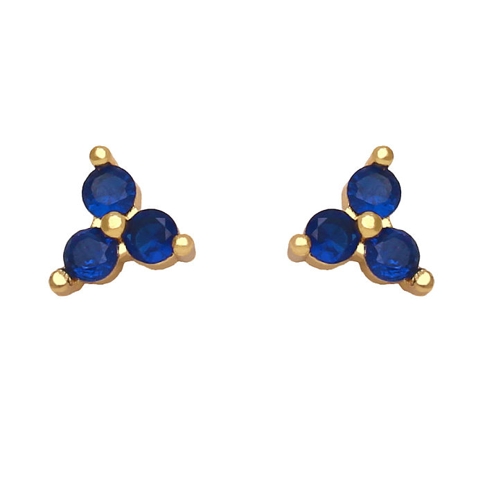 Simple Copper Inlaid Zircon Triangle Earrings